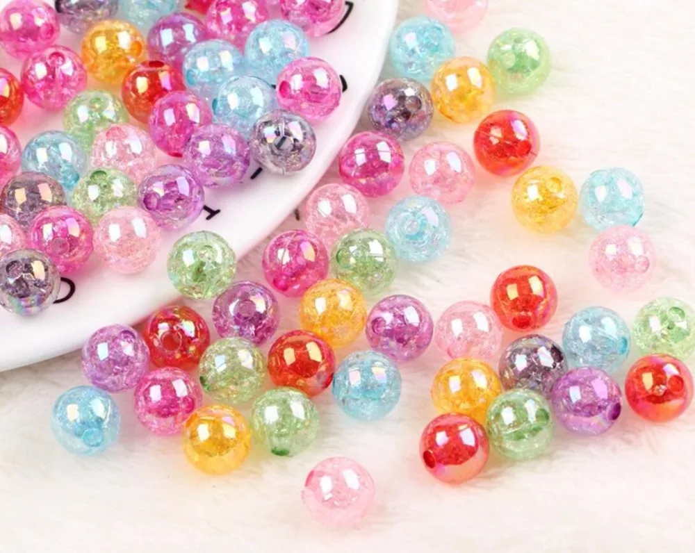 310pcs 14mm Acrylic Round AB colorful Crackle Bead With Single Hole For Sewing Craft Diy Hair Headwear Cellphone Decoration