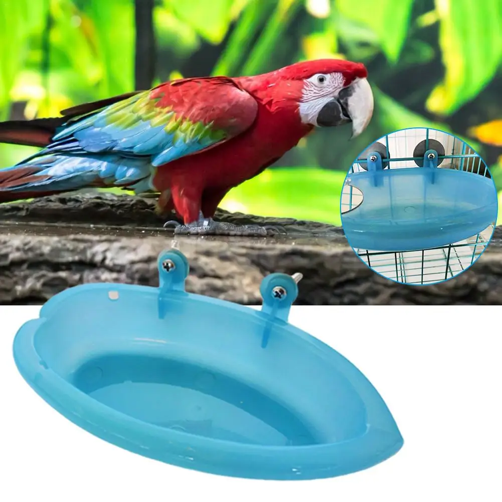 Bird Bathtub With Mirror Toy And Food Feeder Bowl For Parrot Parakeet Cockatiel Finch Canary African Grey Cockatoo Bird Feeding