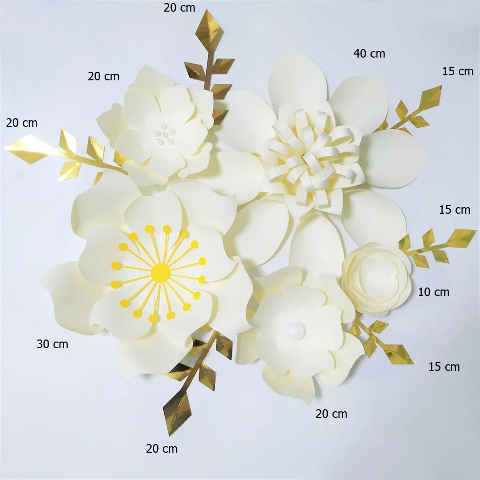 Handmade Ivory Easy Made DIY Paper Flowers Gold Leaves Set For Nursery Wall Deco Baby Shower Kids' Room Backdrop Video Tutorials