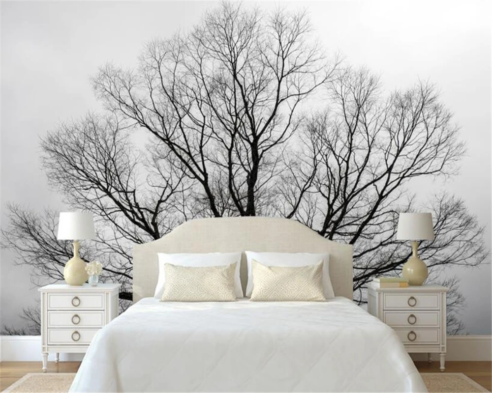 

Custom Wallpaper Black White Trees Trees mural TV Background Wall Living Room Bedroom Mural wallpaper for walls 3 d