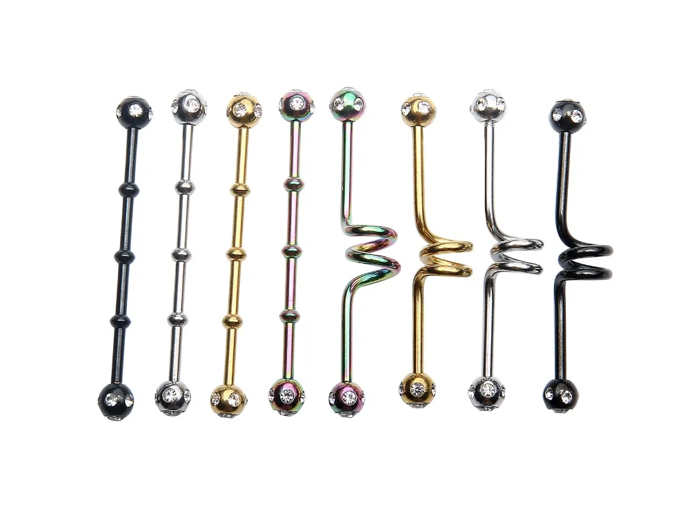 

50pcs Free Shippment 14g Surgical Steel Balls Gems Industrial Ear Barbells Body Jewelry Ear Piercing Jewelry Earring Scaffold