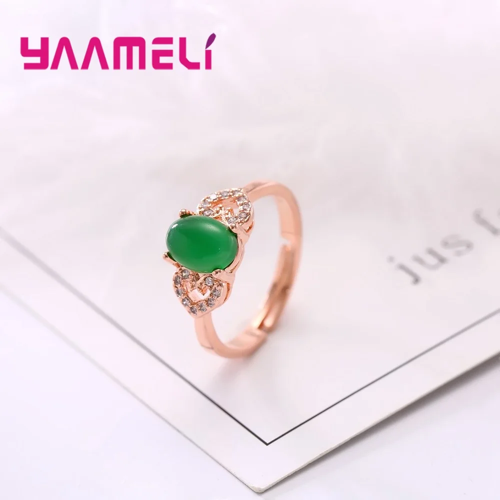 High Quality Cubic Zirconia Opening Finger Rings Heart Shape Design Rose Gold Green Opal Crystal Jewelry For Women