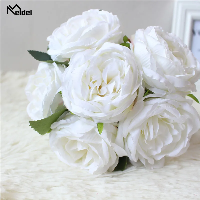 

Meldel Wedding Bridal Bouquet Bridesmaid Bouquet Artificial Silk Rose Peony Flower White Home Party Supplies Wedding Accessories