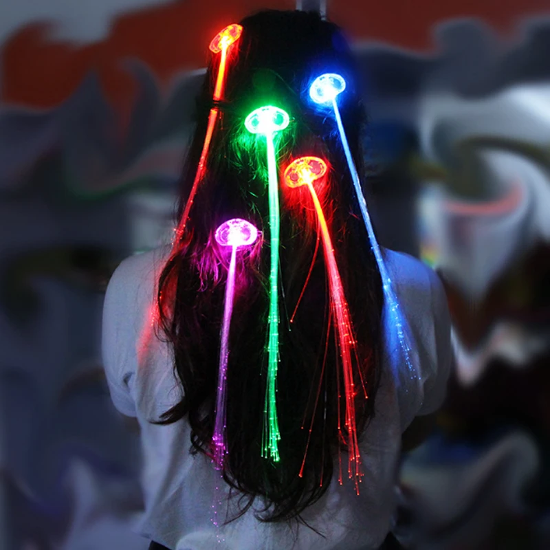 

25pcs/lot Colorful LED Wigs Glowing Flash LED Hair Braid Clip Hairpin Decoration Ligth Up Show Easter Party supplies new year