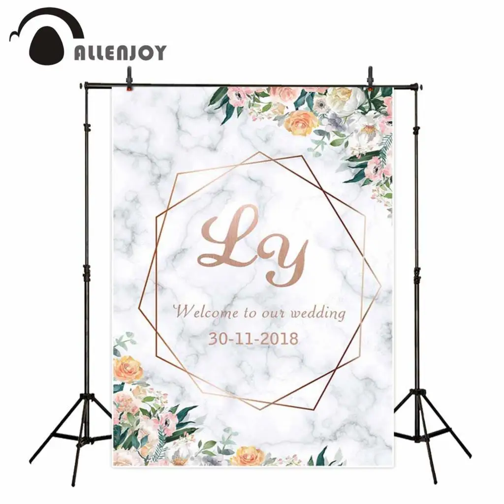 Allenjoy-Fondo para sesiones fotográficas, telón de fondo con motivos de boda, mármol puro, marco dorado, flores y rosas, accesorios de fotografía