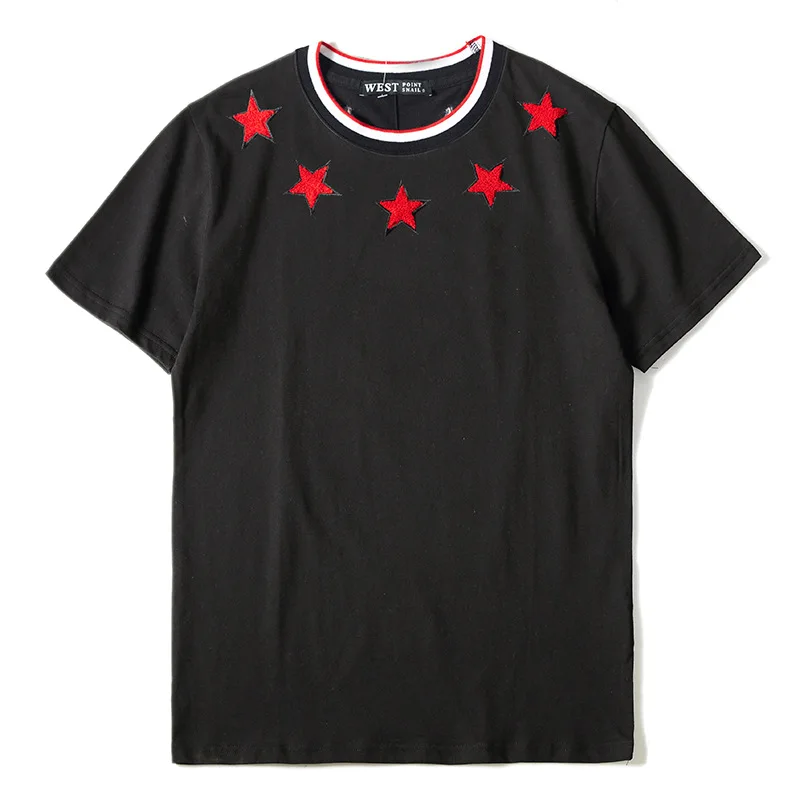 New Men Novelty embroidery Stars Classic T Shirts T-Shirt Hip Hop Skateboard Street Cotton T-Shirts Tee Top Kenye #041