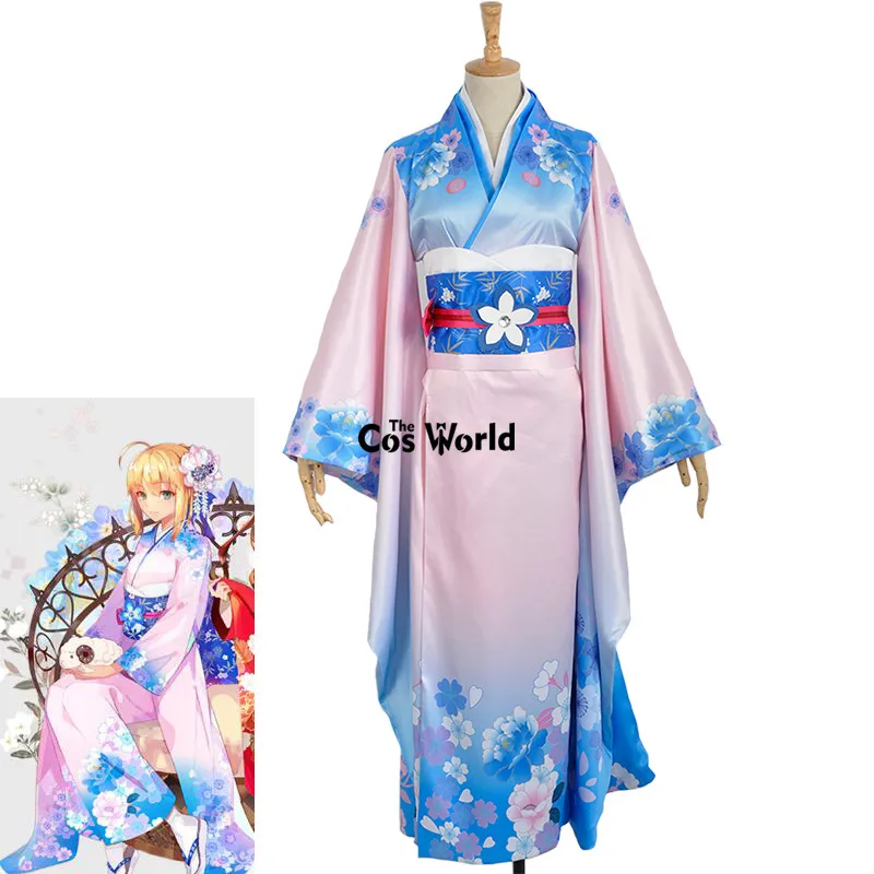 Fate Zero stay night Saber Arturia Pendragon Kimono Yukata Outfit Anime Customize Cosplay Costumes