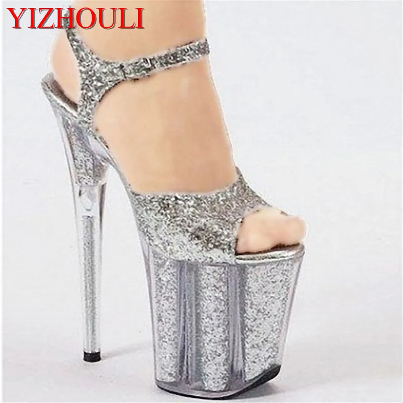 

color transparent ribs core high heel sandals model T runway show SHOES 20 cm performance sandal Dance Shoes