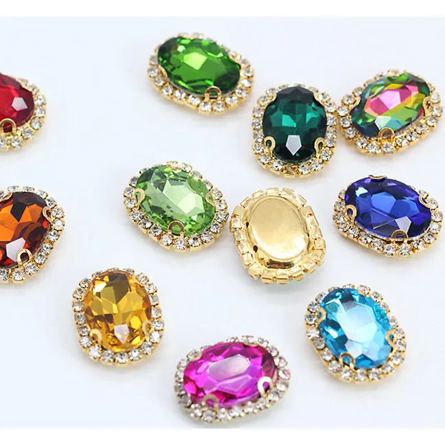 6x8 ~ 18x25mm 타원형 크리스탈 유리 라인석에 바느질 고품질 크리스탈 버클, 골드 베이스 할당용 DIY 액세서리