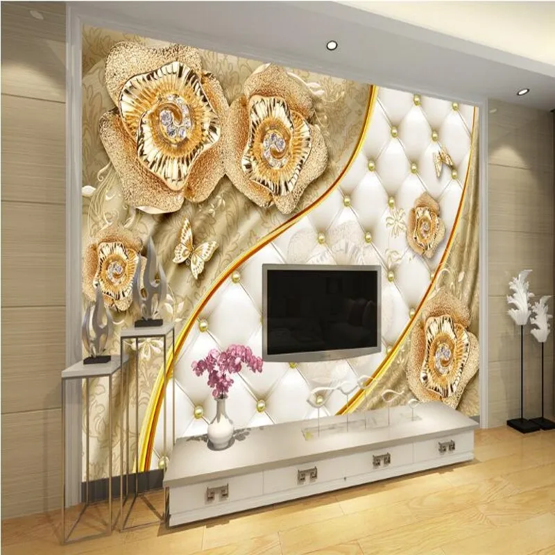 

beibehang Custom large fresco 3d luxury gold roses soft bag ball jewelry TV backdrop nonwovens super green wallpaper