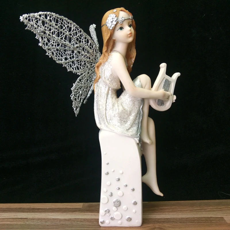 Fairy Statue Angel Garden Sculpture Playing The Flute Decoration Outdoor Garden Lawn Courtyard Resin Crafts