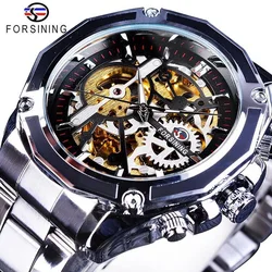 Fashion Forsining Top Brand trasparente presina movimento a mano luminoso Retro Royal Design Men orologio da polso meccanico scheletro