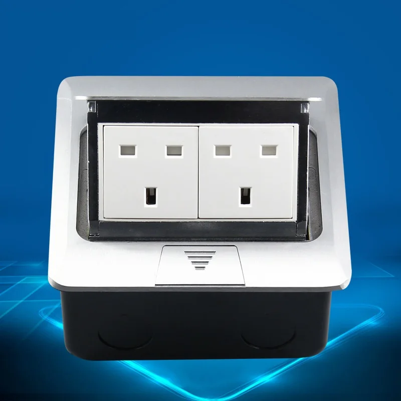 

UK Standard 2Position Grounding Socket with Computer Socket Aluminium Alloy Panel 13A 250V Floor Socket for Hotel Use Home use