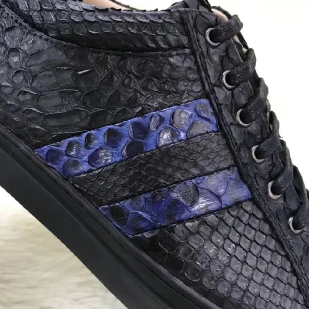 100% Genuine real python skin men shoe,high end quality snake skin black&blue color men shoe sneaker with cow lining free ship