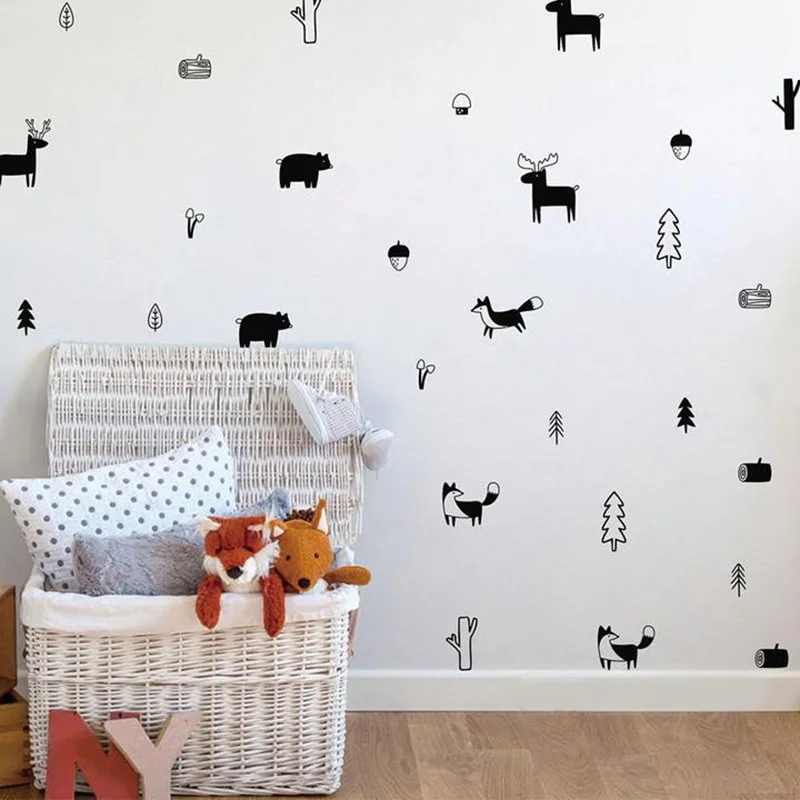 Stile nordico foresta animale Wall Sticker albero del bosco per la camera dei bambini Nursery vinile Art Wall Stickers Modern Wall decalcomanie Decor