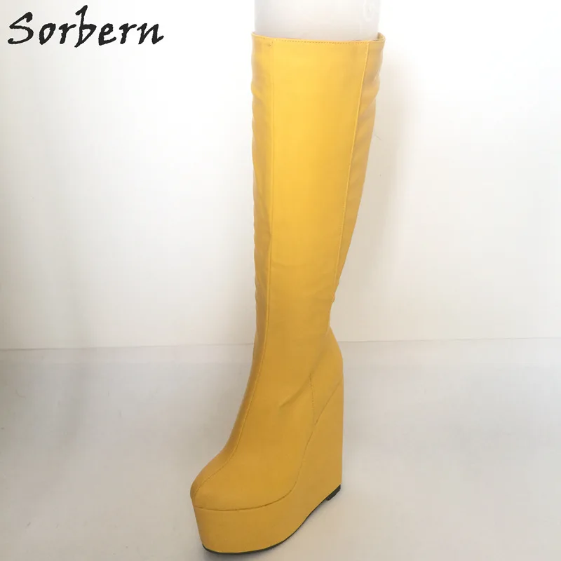 Sorbern High Heel Women Boots Fetish Drag Queen Wedges Thick Platform Winter Boots Plush Designer Shoes Custom