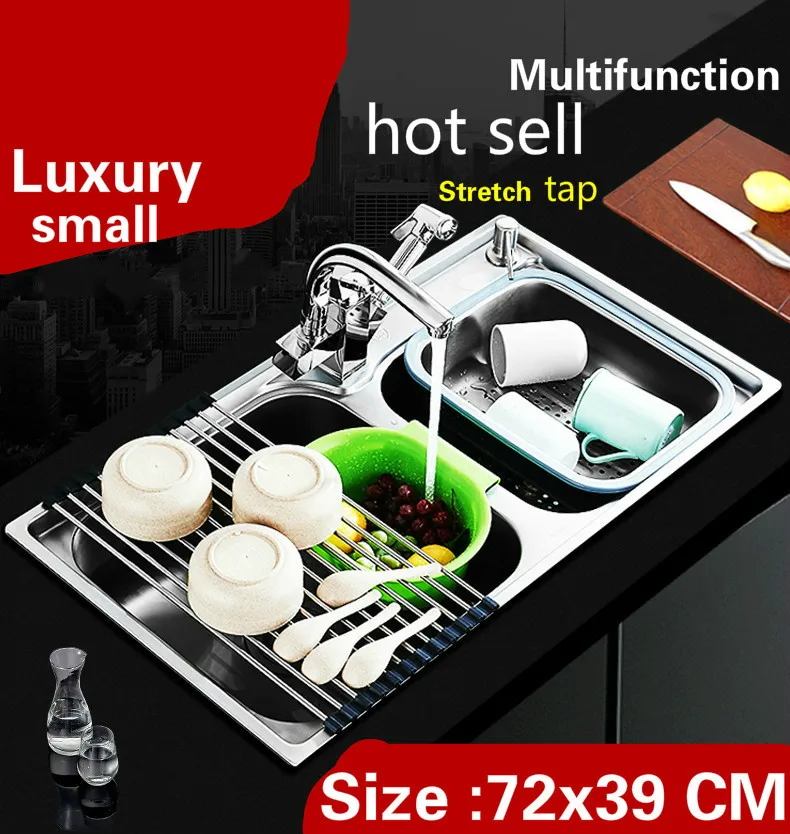 

Free shipping Apartment luxury kitchen double groove sink multifunction wash vegetables 304 stainless steel hot sell 72x39 CM