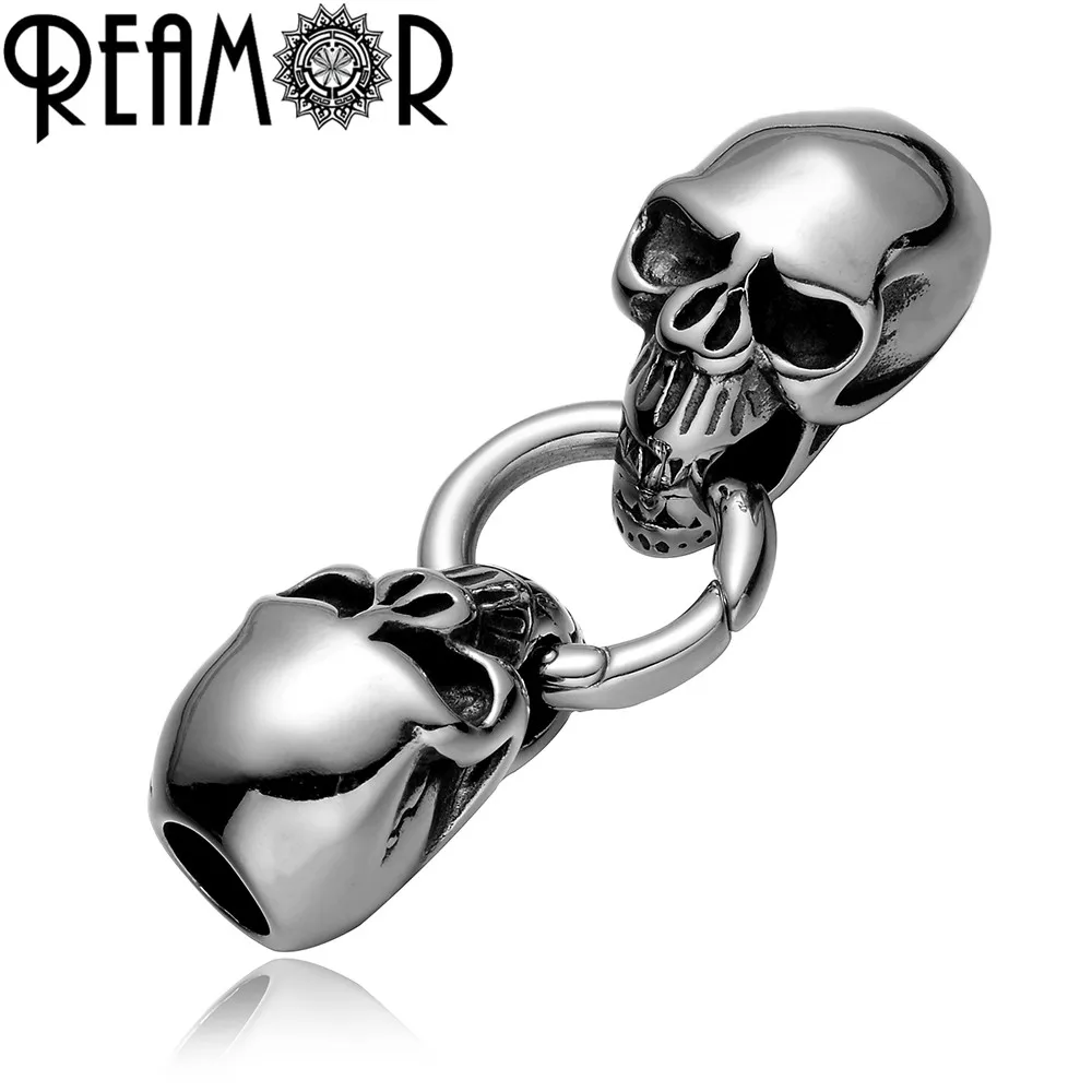 REAMOR 7/8mm Stainless Steel Eagle Skull Wolf Head Connectors For Round Leather Bracelet Jewelry Making DIY Bangle Metal Clasps