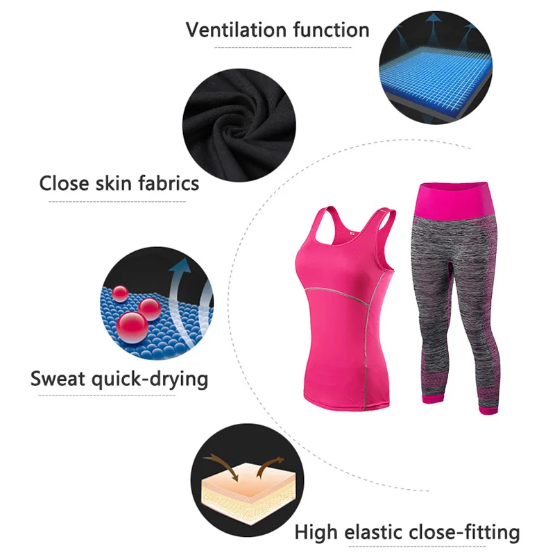 Quick Dry sportswear Gym Tracksuit Leggings Female T-shirt Costume Fitness Tights Sport Suit  Yoga Set Women