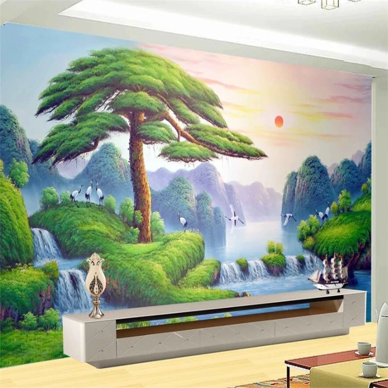 

beibehang Custom wallpaper 3d murals papier peint Rising Sun welcoming pine landscape painting living room bedroom 3d wallpaper