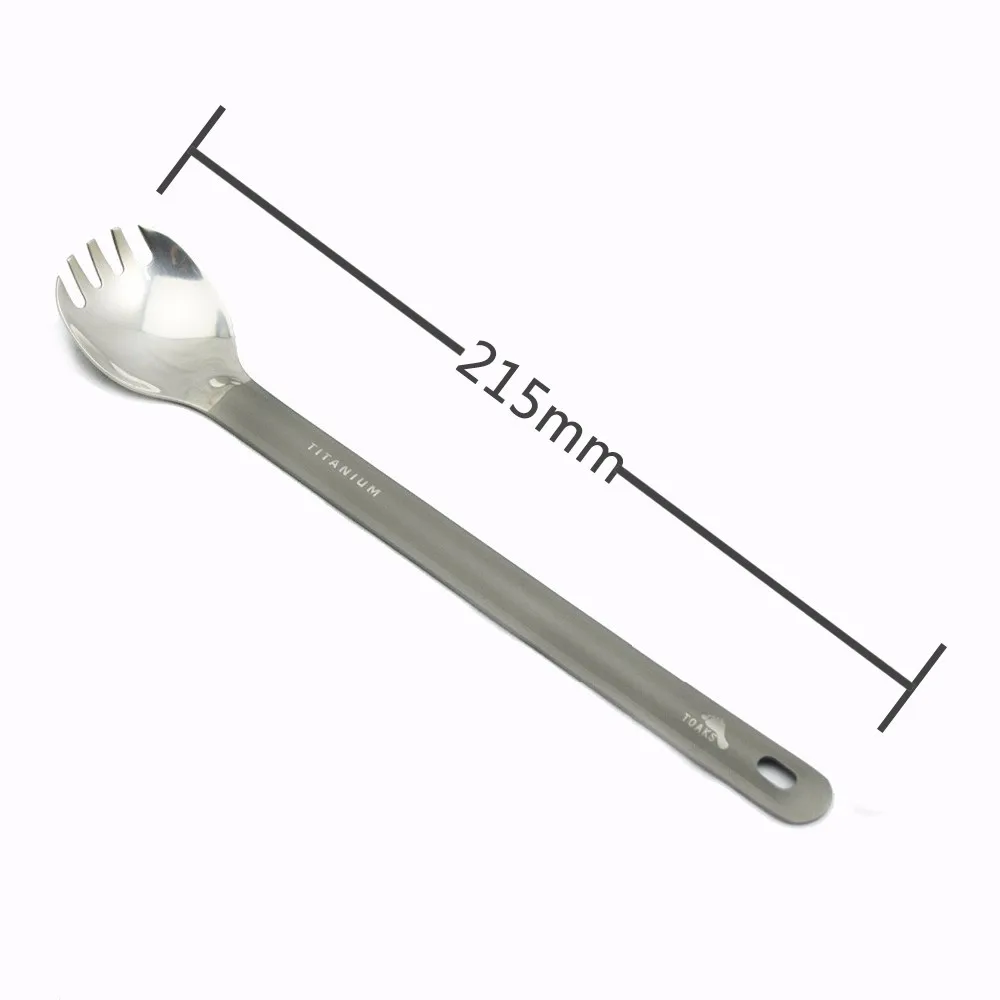 TOAKS Siêu Nhẹ Titan Thìa Tay Cầm Dài Spork Với Đánh Bóng Bát 215Mm