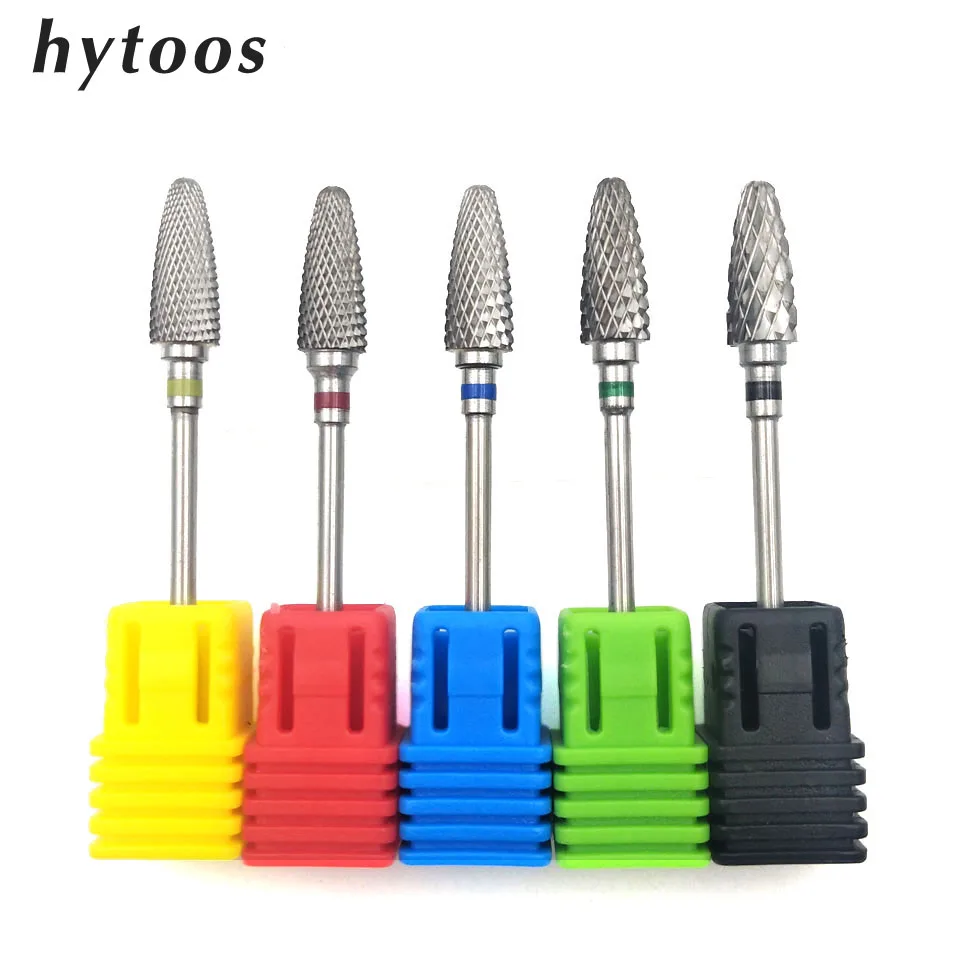 HYTOOS-broca para uñas de carburo de tungsteno, 5 tamaños, 3/32 ", cortadores giratorios para manicura, accesorios de taladro para manicura, eliminación de Gel