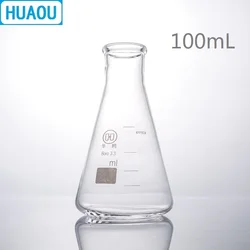 HUAOU 100mL Erlenmeyer Flask Borosilicate 3.3 Glass Narrow Neck Conical Triangle Flask Laboratory Chemistry Equipment