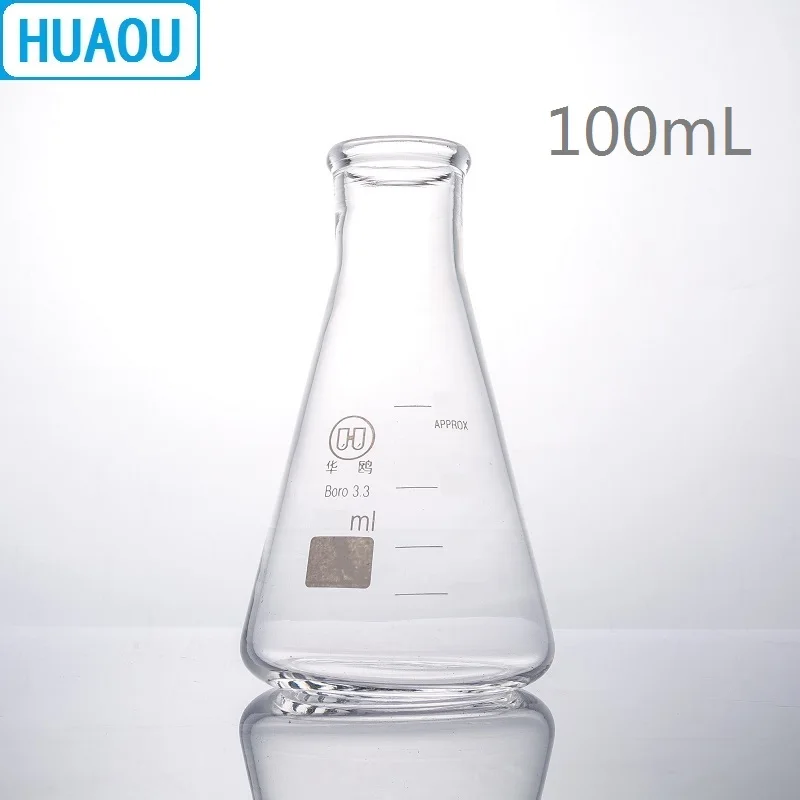 HUAOU 100mL Erlenmeyer Flask Borosilicate 3.3 Glass Narrow Neck Conical Triangle Flask Laboratory Chemistry Equipment