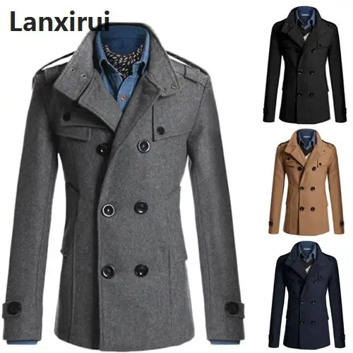 Medium Long Trench Coat Men Overcoat Winter Jacket Men  Windbreaker Thick Solid Black Trench Coat Men English Style Costume