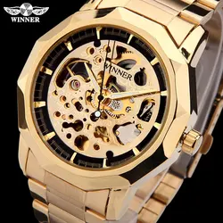 WINNER brand watches men mechanical skeleton wrist watches fashion casual automatic wind watch gold steel band relogio masculino