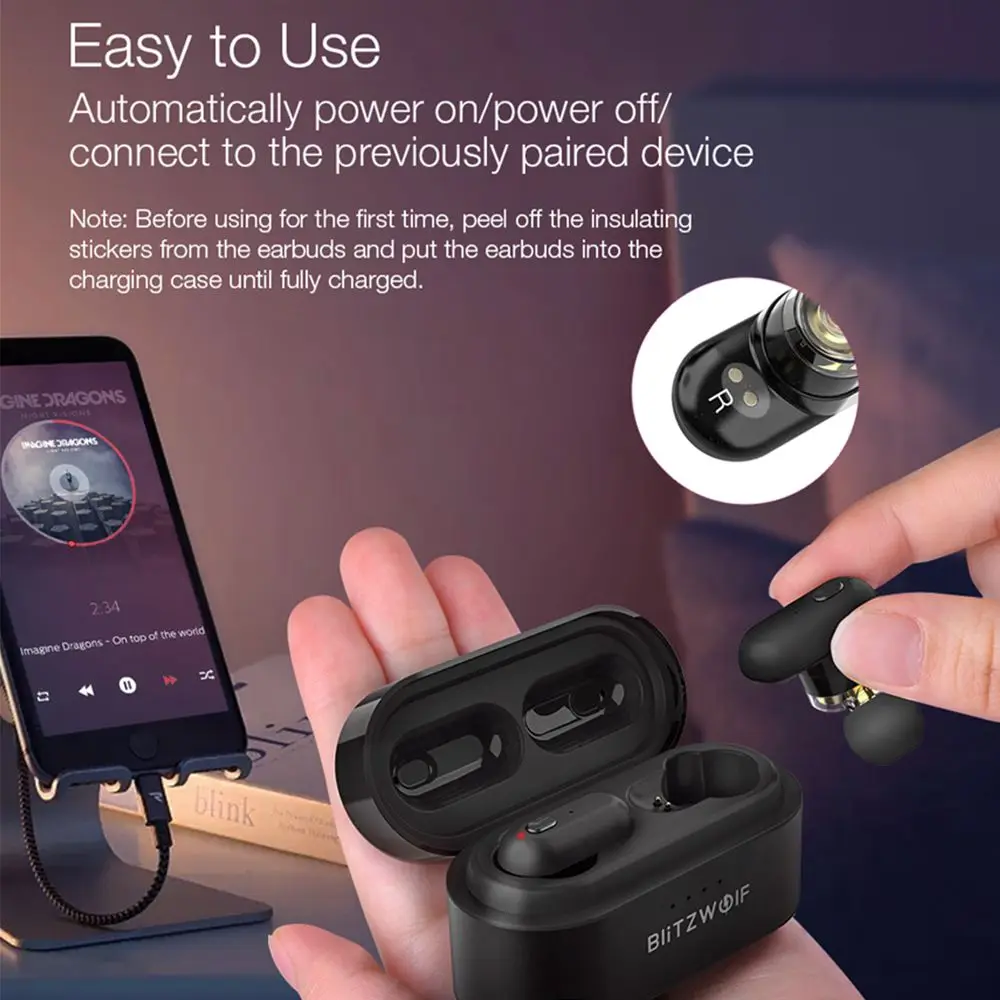 [Trình điều khiển động kép] Blitzwolf BW FYE7 TWS Bluetooth 5.0 Tai nghe thể thao chạy không dây Tai nghe Bass Âm thanh nổi song phương Tai nghe Hifi Âm nhạc Tai nghe không dây thực sự Pin lớn