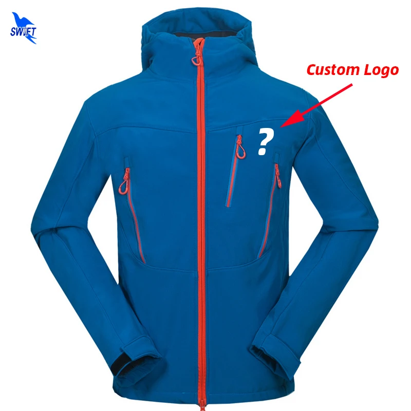 Customize LOGO Outdoor Skiing Fishing Hiking Clothing Warm Fleece Softshell Jacket Men Waterproof Windproof Hooded Hunting Coat