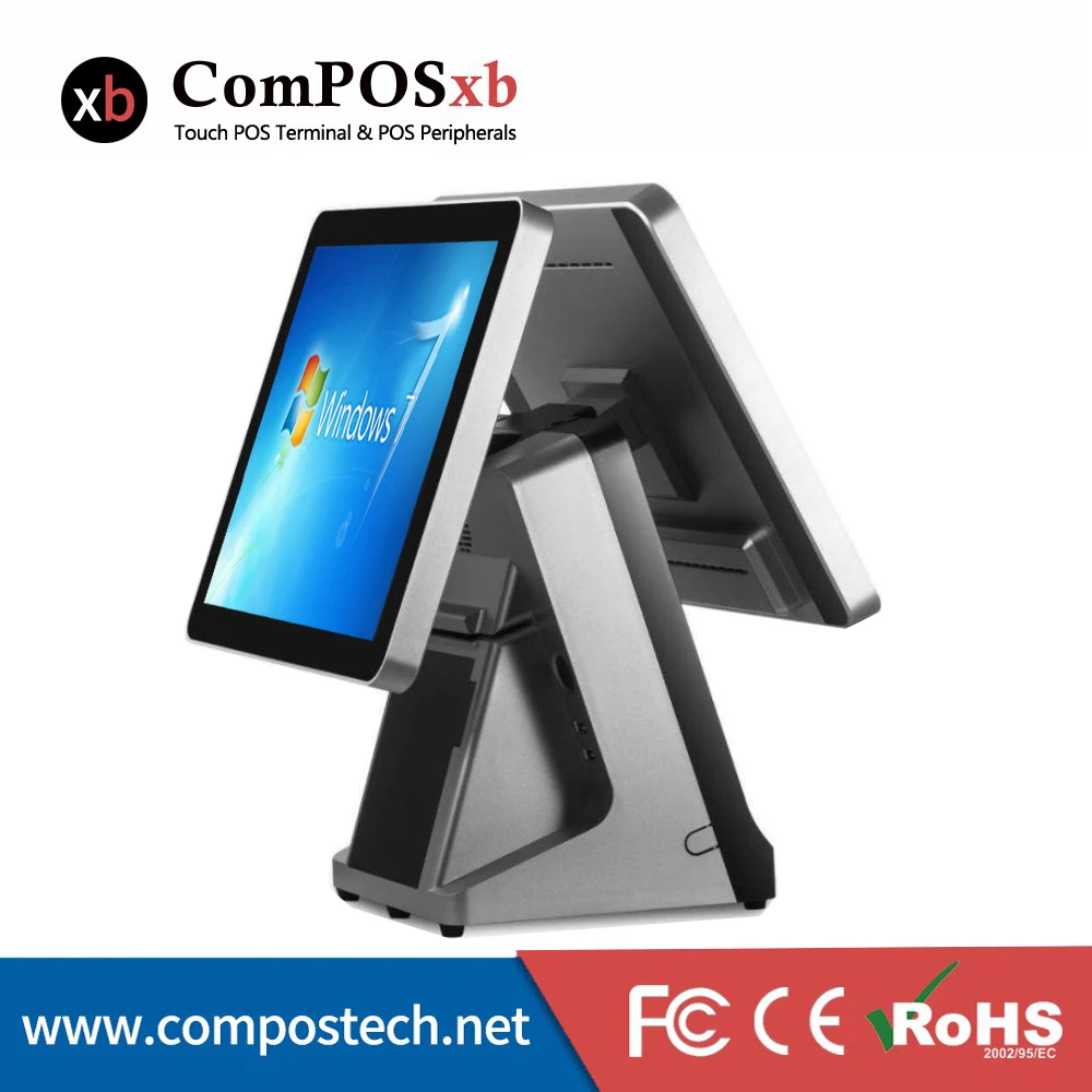 

China Capacitive LCD Pos Manufacturer 15 Inch Double Display Pos Terminal With Printer For Restaurant