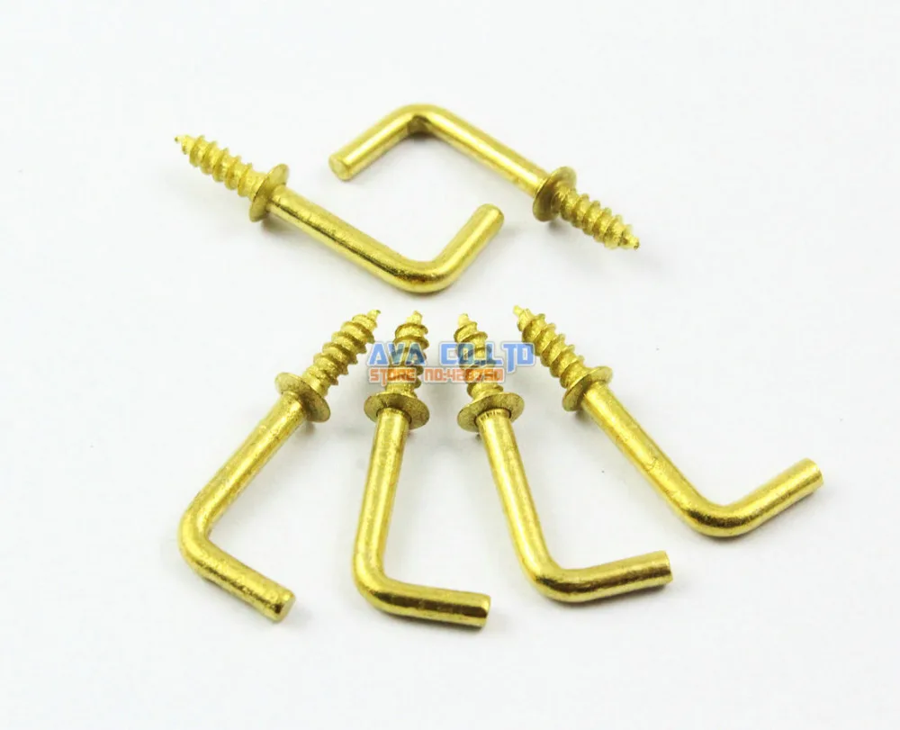 200 Pieces Gold L Shape Hook Right Angle Hook Screw L Hook 23x9mm