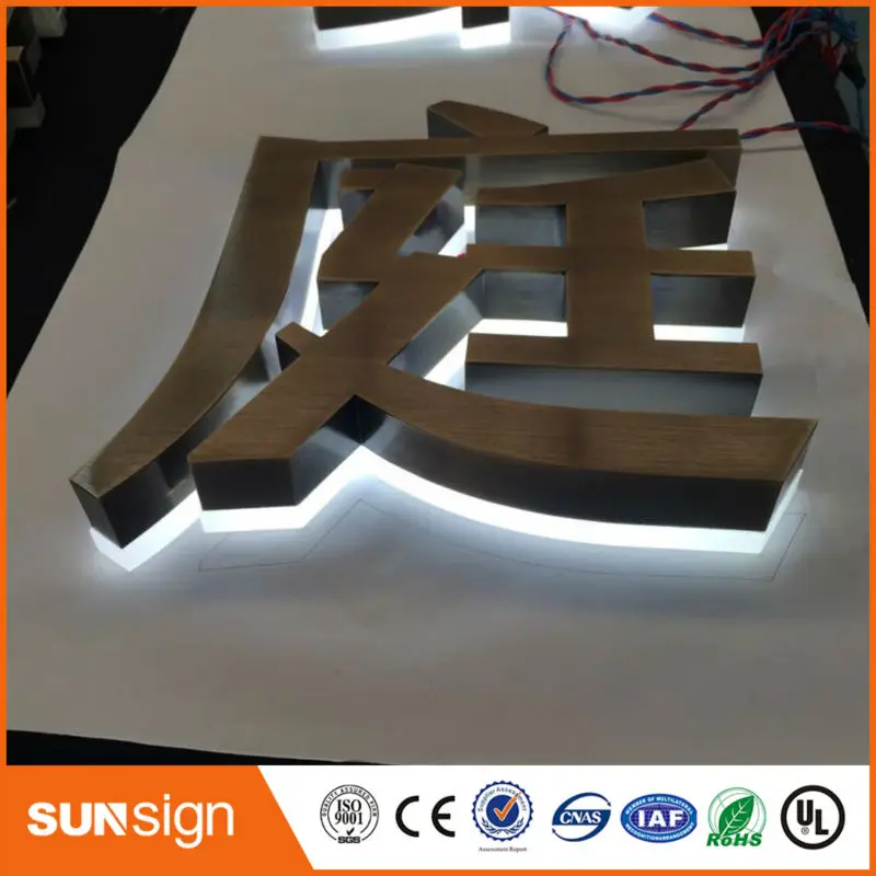 Hot sale led backlit logo dekorasi dinding logam huruf stainless steel backlit tanda