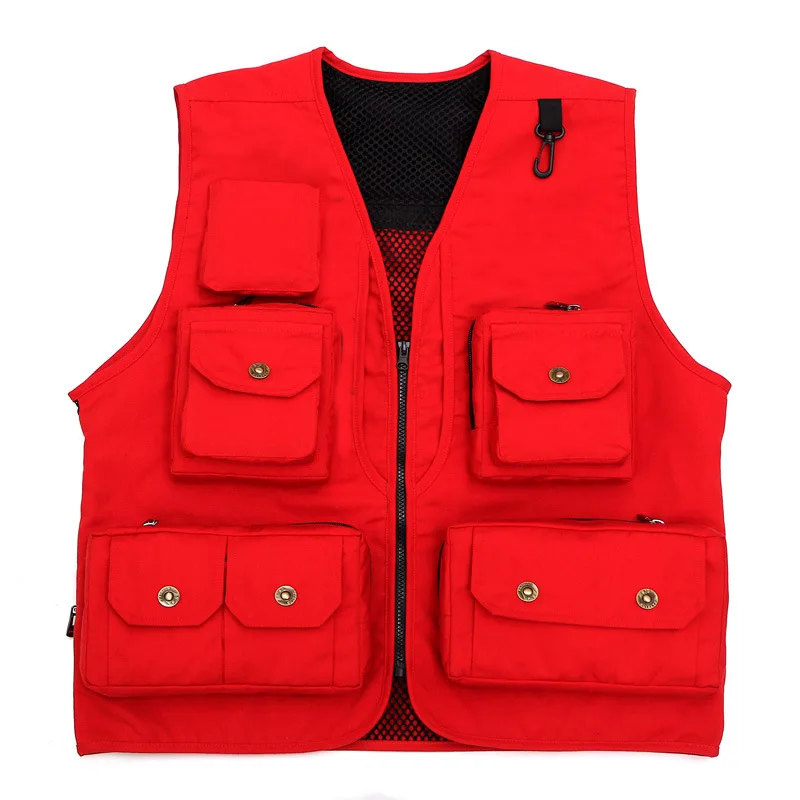 Multi Pocket waistcoat red beige black green photography director reporter outdoor worker advertising fishing