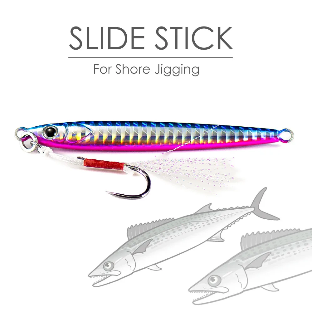 Count bass 3 Stück 15g 20g 30g 40g Slide Stick Jigging Angel köder Rigged Assist Haken Metall Jigs Slim Bait Casting Jig – Detail 5
