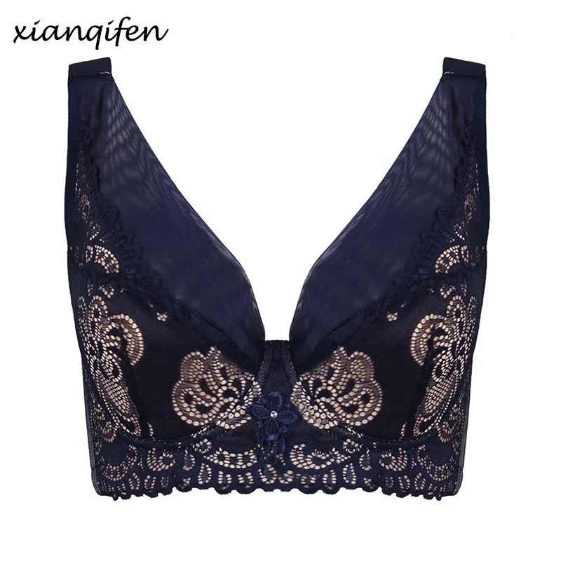 Xianqifen Sexy Lace Bra Plus Size Brassiere Lingere 3/4 Cup Underwire super Gather Adjustable Underwear Push Up Bras For Women