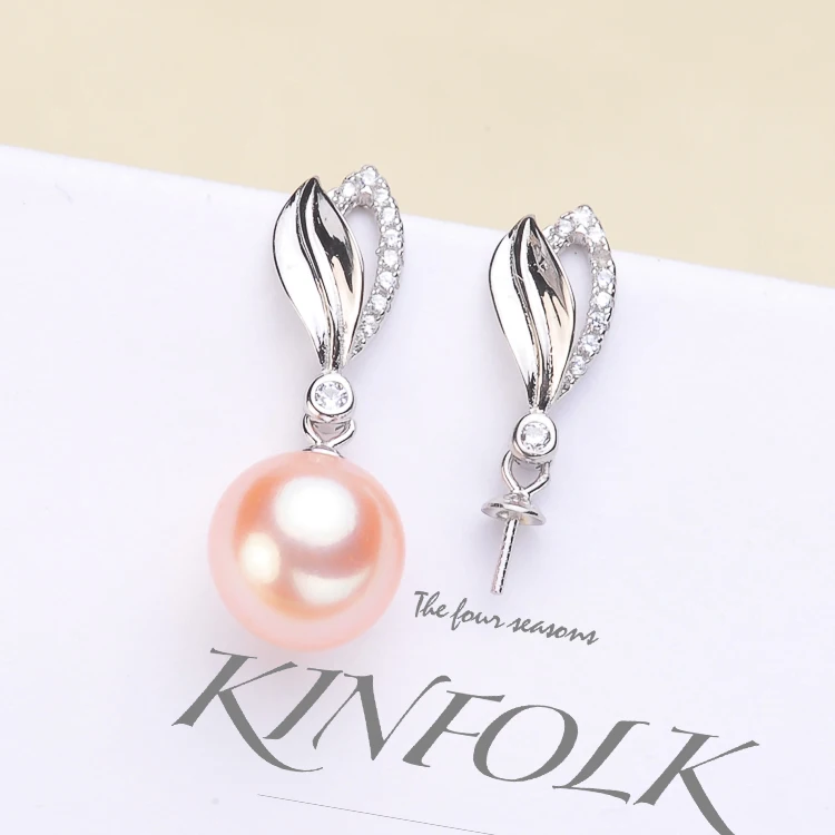 

Delicate Leaf Design Pearl Earrings Settings S925 Sterling Silver Drop Earrings Findings Women DIY Jewelry Accessory 3Pairs/Lot