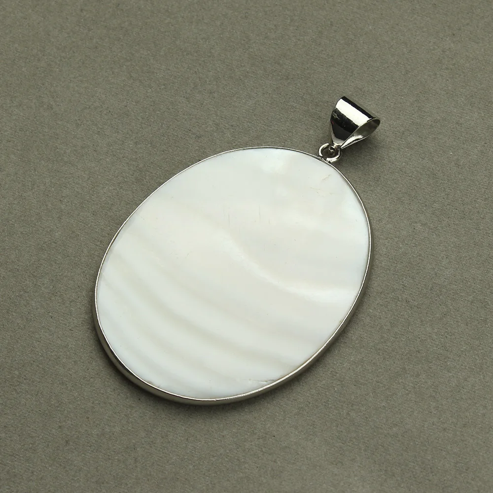 1PC 41x63 มม.สีเงินขนาดใหญ่รอบสีขาวธรรมชาติ Mother of Pearl Shell จี้ Charm สําหรับ DIY สร้อยคอเครื่องประดับทําอุปกรณ์