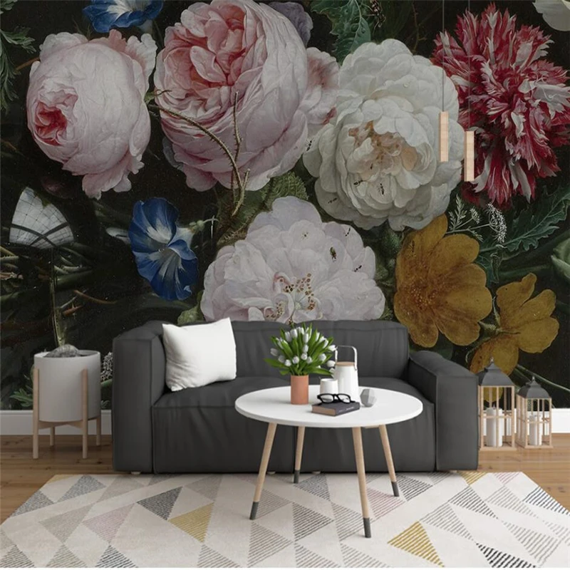 wellyu European retro hand-painted roses flower TV background wall custom large mural green wallpaper papel de parede