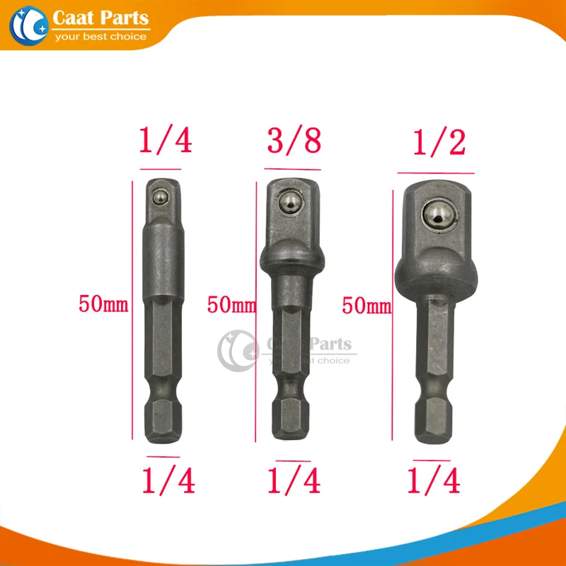 

3pcs Piece Sleeve Connecting Rod Head 1/4" 3/8" 1/2" Wind Batch Convert 1/4" Suite Six Angle Drill Nut Driver Extension Rod