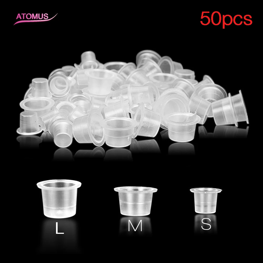 50pcs Tattoo Accessory S/M/L Plastic Disposable Tattoo Ink Cups Microblading Permanent Makeup Pigment Clear Holder Container Cap