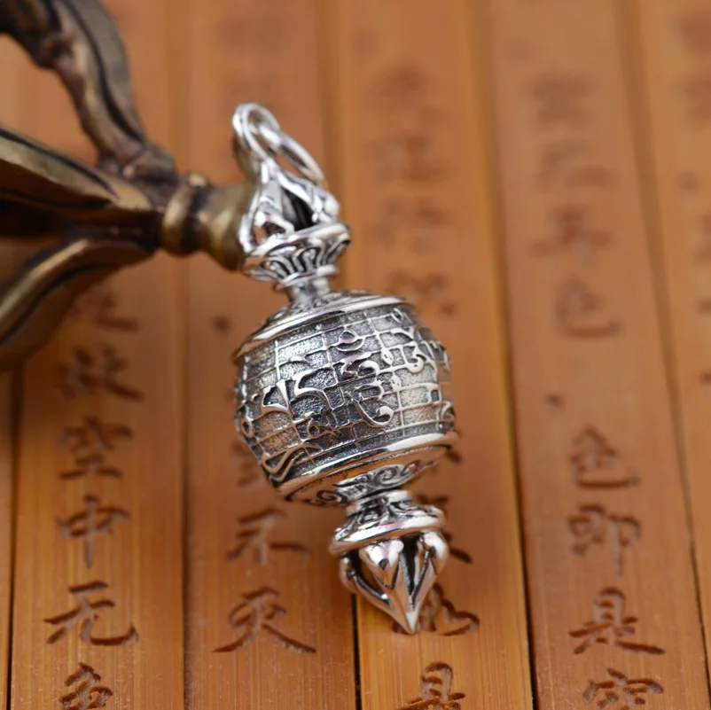 S925 sterling silver jewelry Buddhist Prayer Silver Antique Style Jin Gangchu talisman necklace wholesale