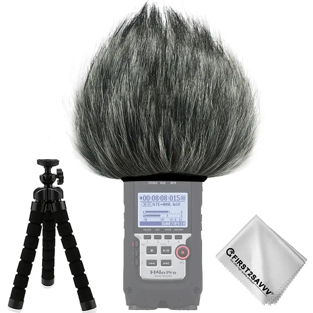 Outdoor Portable Digital Recorders Furry Microphone Mic Windscreen Wind Muff for Zoom H4n Pro + mini tripod