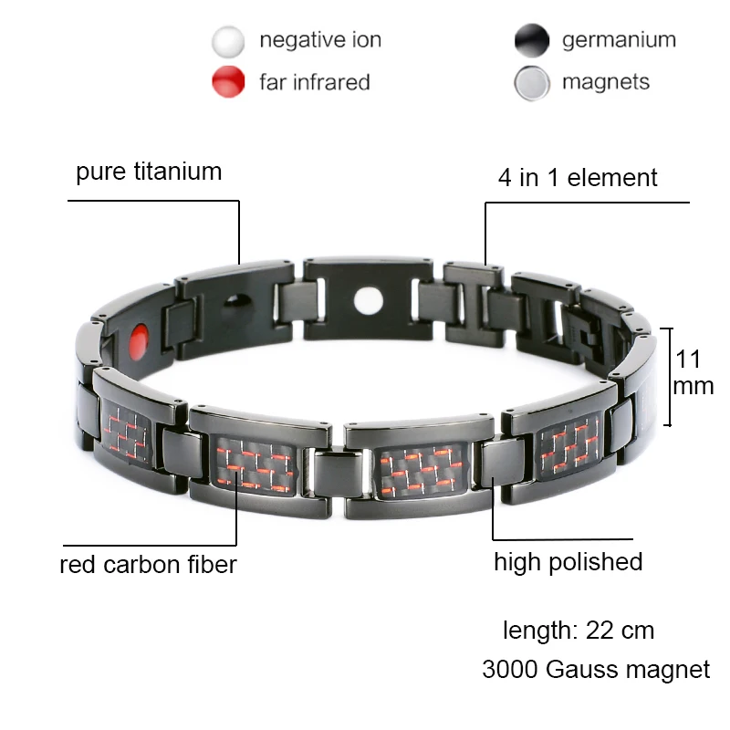 Oktrendy Men Titanium Magnetic Bracelet For Blood Pressure Control Energy Health Care Bracelets Bangle With Red Carbon Fiber