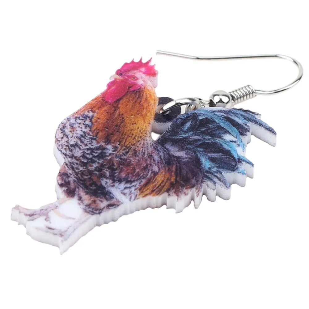 Bonsny Acrylic Floral Elegant Chicken Rooster Earrings Drop Dangle Big Long Farm Animal Jewelry For Girl Women Ladies Teens Gift