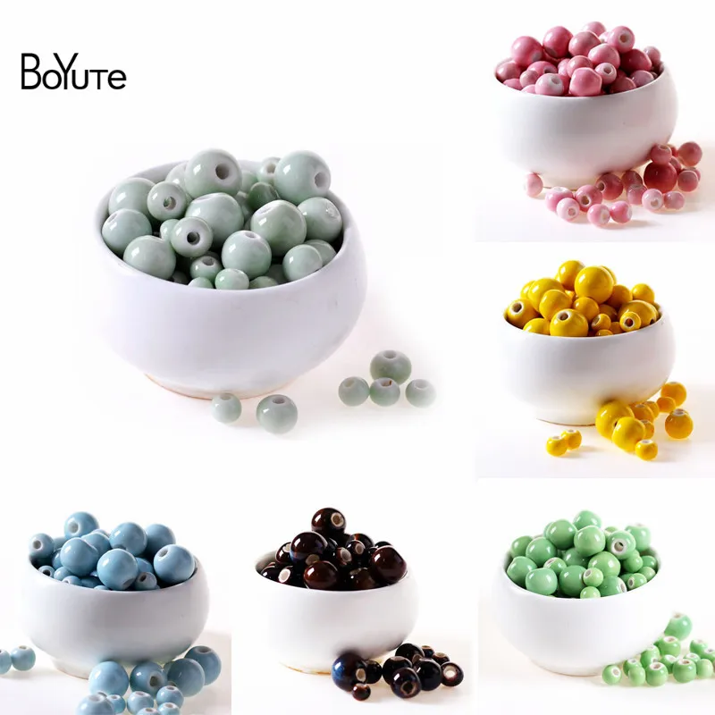 BoYuTe 50Pcs 6MM 8MM 10MM 12MM 14MM Loose Beads DIY Hand Made Porcelain Ceramic Beads Jewelry Making