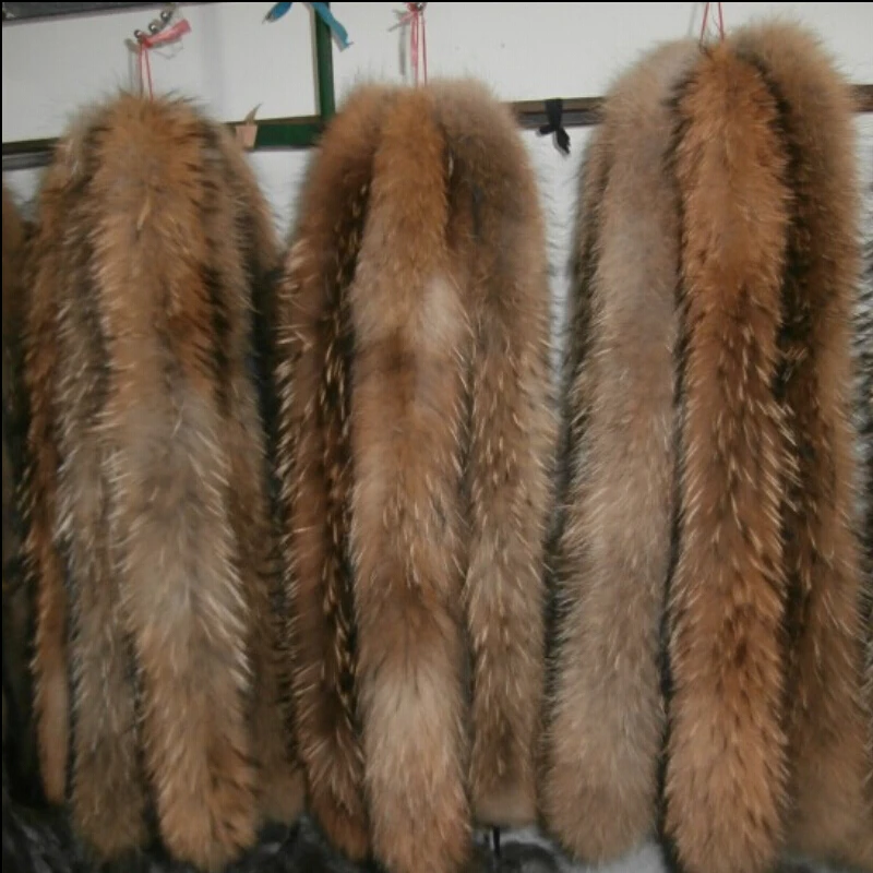 ZDFURS * Real Fur Collar 100% Genuine Raccoon Fur Scarf  70cm Fur Trim of Down Coat Fur Strip/Hooded