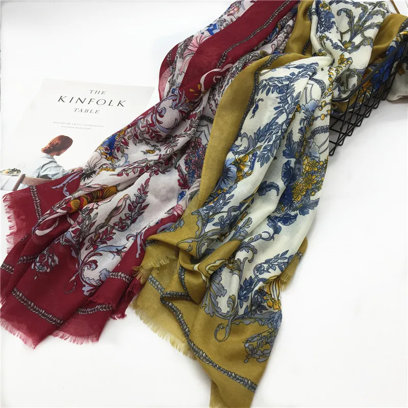 

2019 Fashion Long Vintage Flower Scarves Shawl Women Muslim Floral Fringe Scarf Wrap Hijab Muffler 7 Color Free Shipping